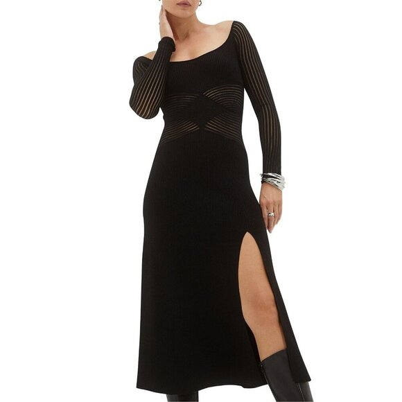 SOVERE Tilt Knit Dress in Black XSmall Womens Midi Sweater Cut out - Picture 13 of 13